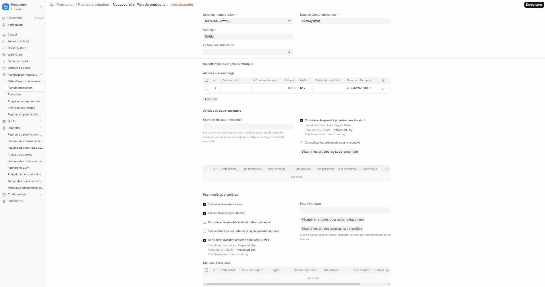 Plan de production ERPNext